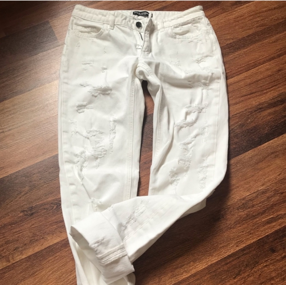 Dolce & Gabbana White Distressed Skinny Jeans "Cute" Fit - Sz 40
